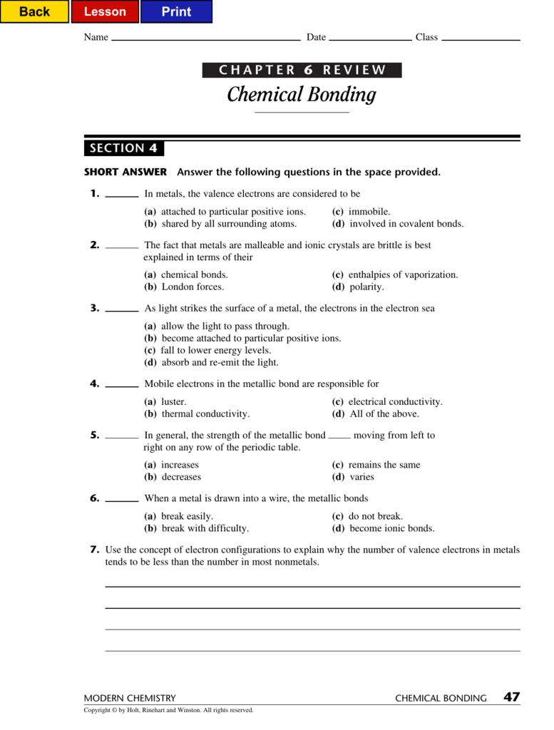 Chemical Bonding With Regard To Chemical Bonding Worksheet Answers