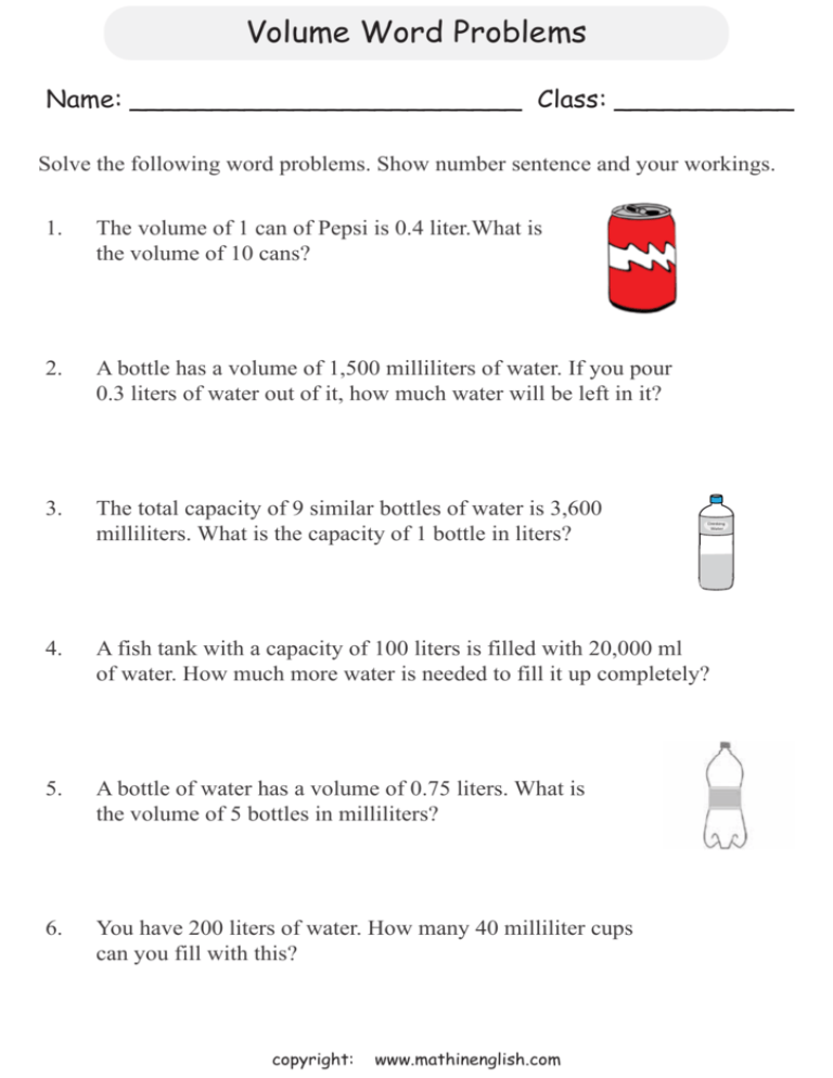 Volume Of Rectangular Prisms Word Problem Worksheets K5 Learning