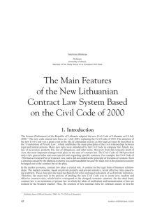The Main Features of the New Lithuanian Contract Law System