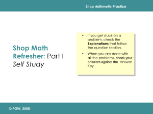Shop Math Refresher: Part I Self Study