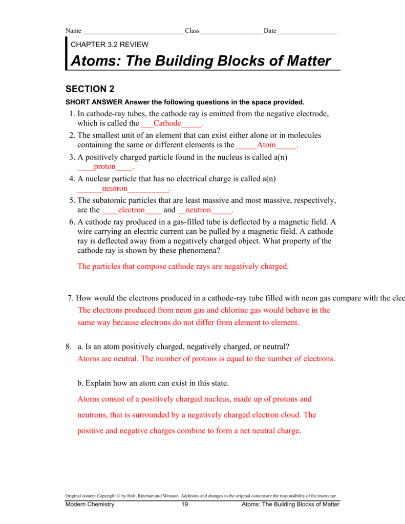 Development Of Atomic Theory Worksheet