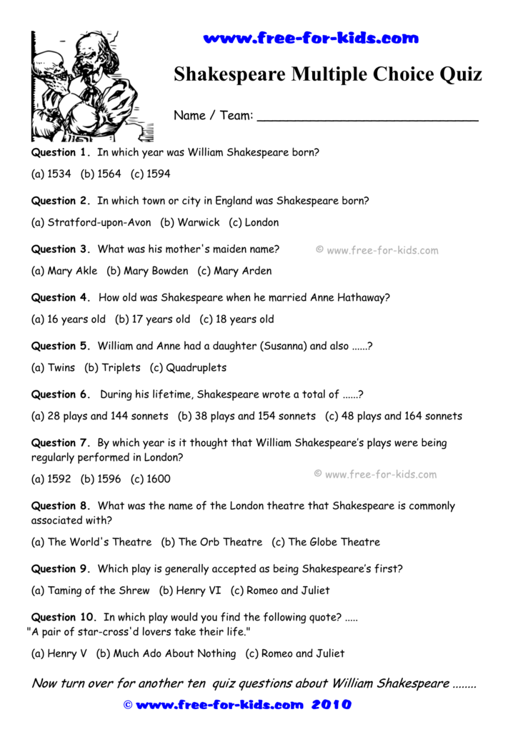 Shakespeare Multiple Choice Quiz