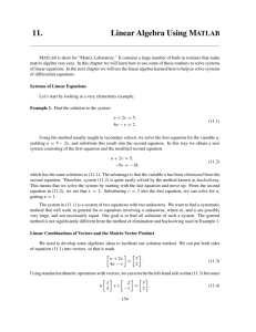 11. Linear Algebra Using MATLAB