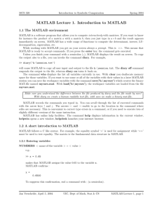 MATLAB Lecture 1. Introduction to MATLAB