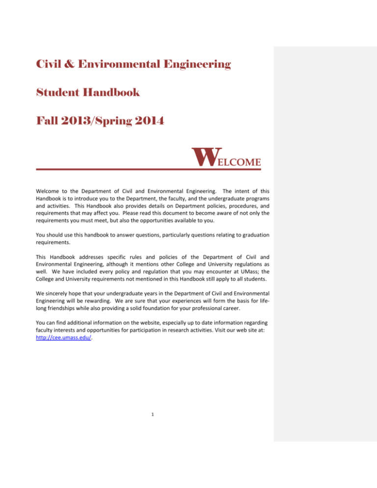 Civil & Environmental Engineering Student Handbook Fall 2013