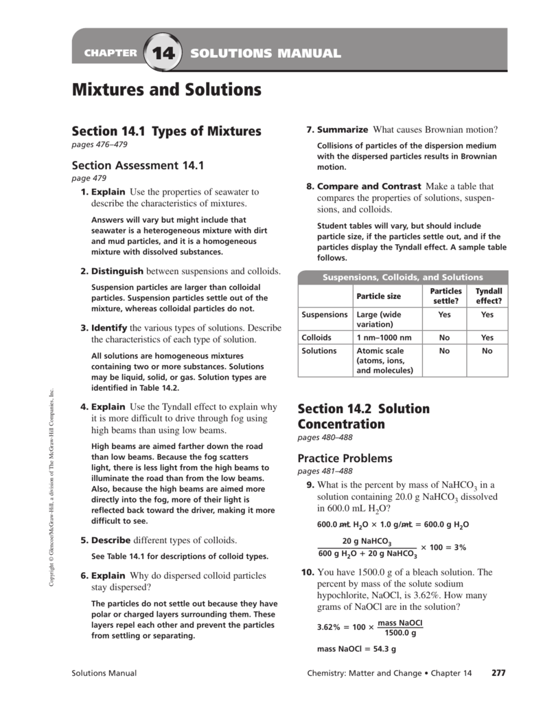 21 Mixtures and Solutions With Mixtures And Solutions Worksheet Answers