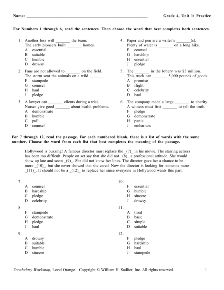 unit 5 level g vocab answers