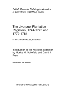 The Liverpool Plantation Registers, 1744-1773 and 1779