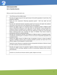 1 IGCSE Geography (0460) Unit 1.1 Population Dynamics What you