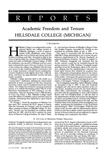 Academic Freedom and Tenure HILLSDALE COLLEGE