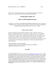 Working Paper Number 133 India's Socially Regulated Economy