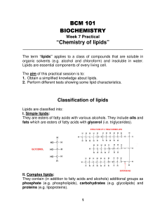 BCM 101 BIOCHEMISTRY BIOCHEMISTRY “Chemistry of lipids”