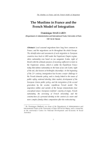The Muslims in France and the French Model of Integration
