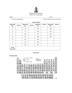 Department of Chemistry Chem 101