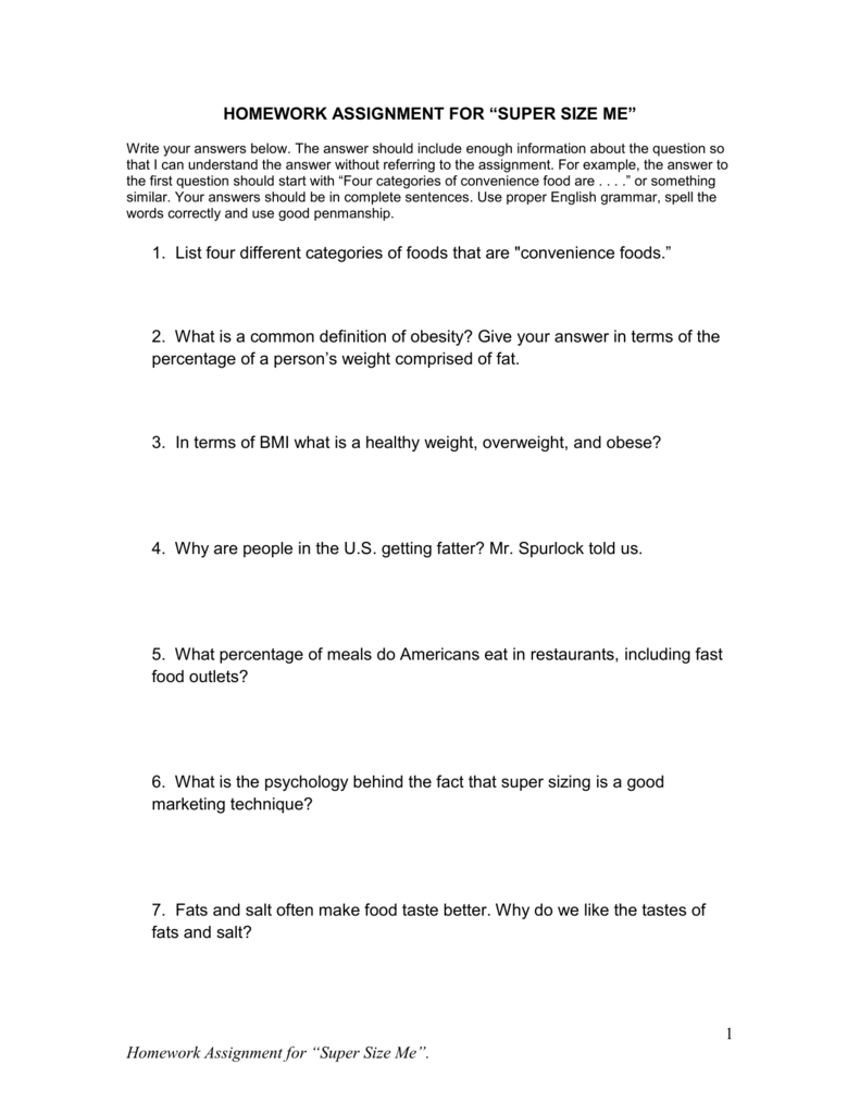 Supersize Me Worksheet Answers