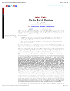 Adolf Hitler on the Jewish Question| Jewish Virtual Library