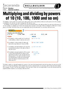 Multiplying and dividing by powers of 10 (10, 100, 1000 and so on)