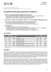 PRESS RELEASE EVS REPORTS SECOND QUARTER 2013
