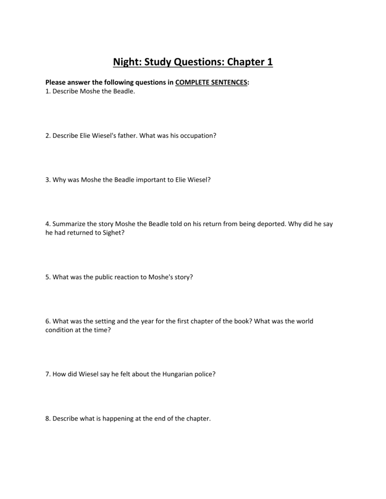 Night Study Questions Chapter 1 Answer Key