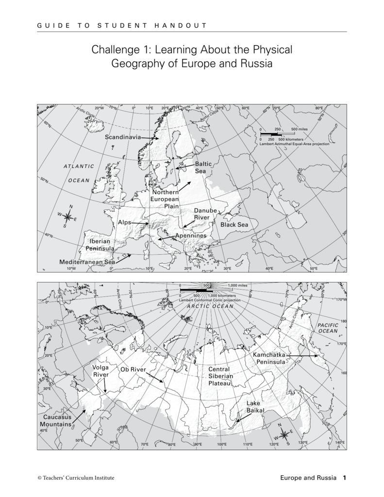 Europe And Russia Mapping Lab Challenge 1: Learning About the Physical Geography of Europe and