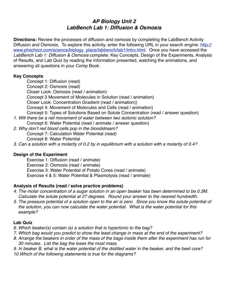 LabBench Activity Lab 1 Diffusion and Osmosis