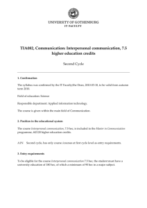 TIA082, Communication: Interpersonal communication, 7.5 higher