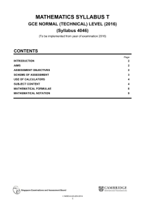 4046 Mathematics syllabus t N(T) Level for 2016