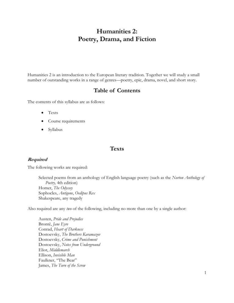 Humanities 2 Poetry, Drama, and Fiction