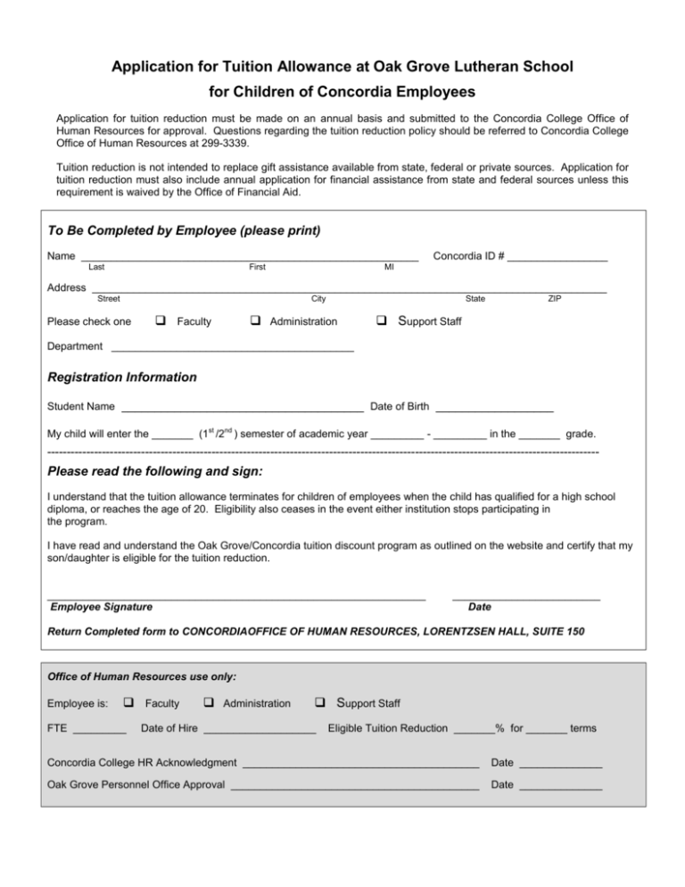 Oak Grove Discount for Concordia Employees