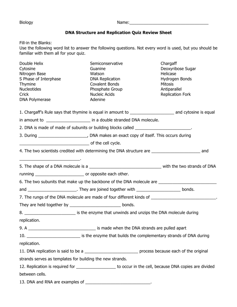 DNA Quiz Review 1 