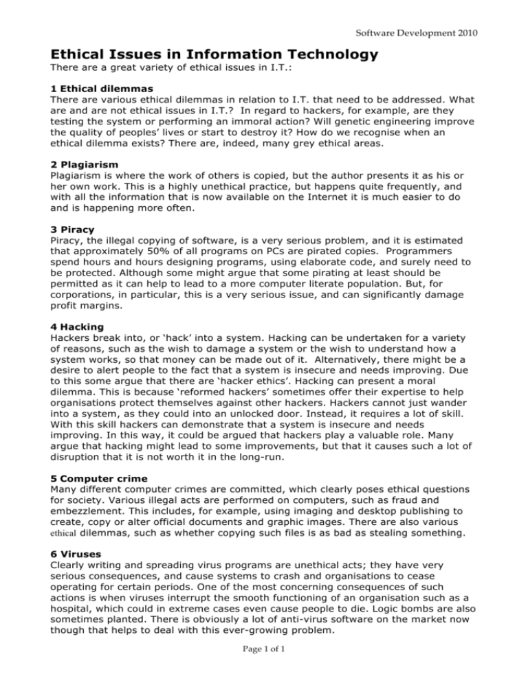 Ethical Issues In Information Technology