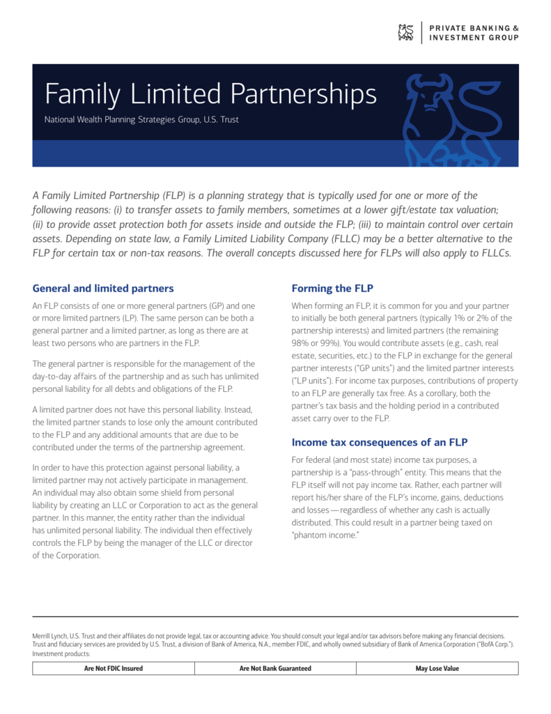 Family Limited Partnerships Private Banking And Investment Group