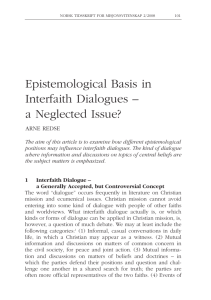 Epistemological Basis in Interfaith Dialogues – a Neglected Issue?