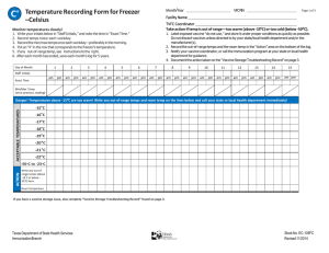 Temperature Recording Form for Freezer –Celsius