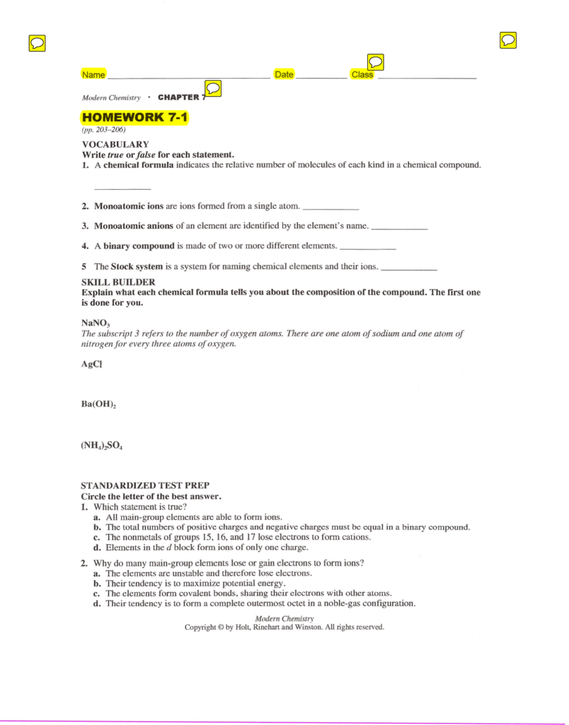 chemistry chapter 7 homework answers