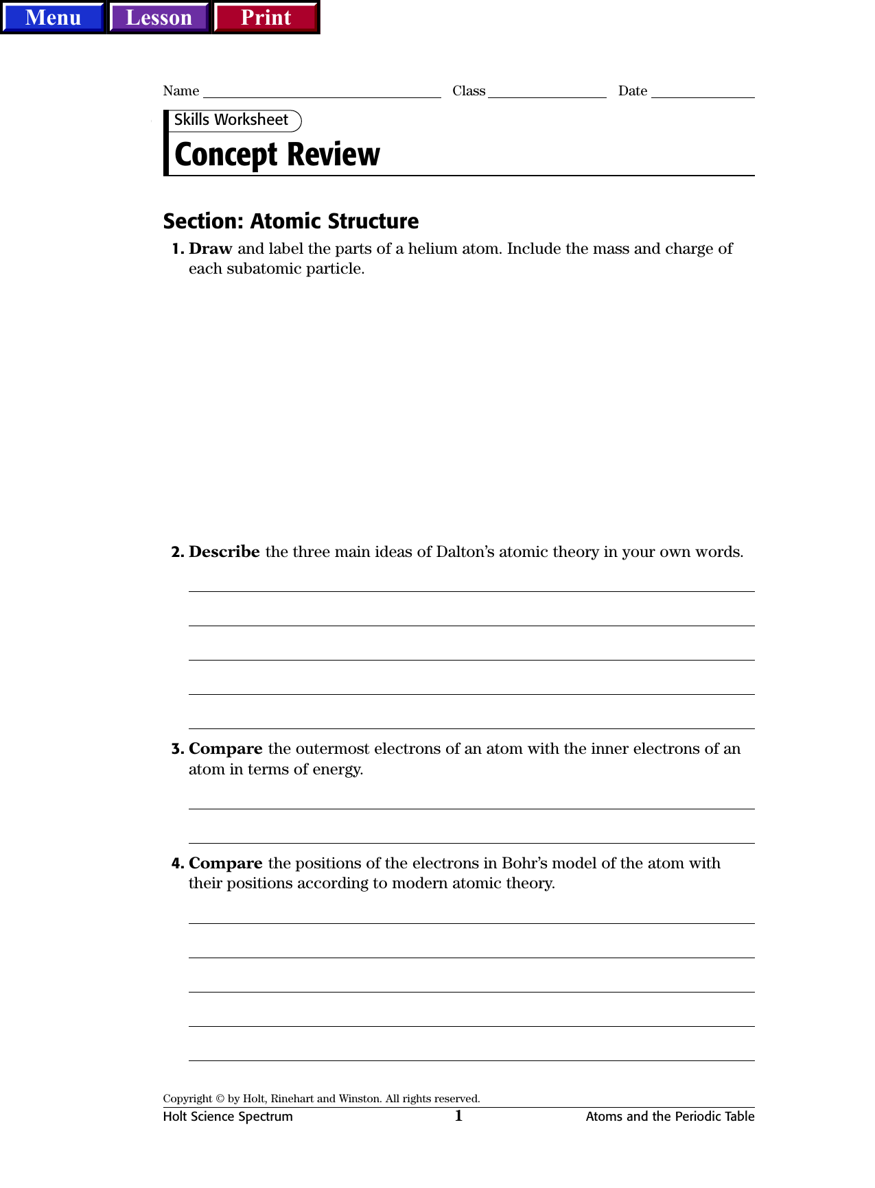 Skills Worksheet Concept Review Section The Development Of Atomic Theory  Rcnschool