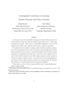 Cryptographic Limitations on Learning Boolean Formulae and Finite
