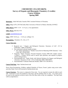 CHEMISTRY 152 (CRN 80670) Survey of Organic and Bioorganic