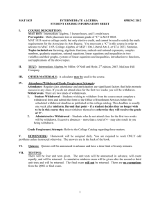 MAT 1033 INTERMEDIATE ALGEBRA SPRING 2012 STUDENT