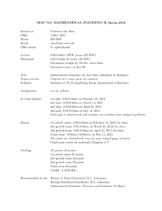 STAT 710: MATHEMATICAL STATISTICS II, Spring 2012 Instructor