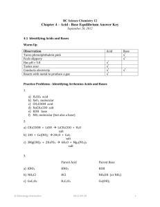 Chapter 4 – Acid - Base Equilibrium Answer Key