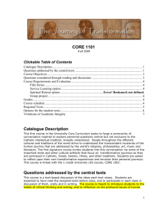 CORE 1101 Catalogue Description Questions addressed by the
