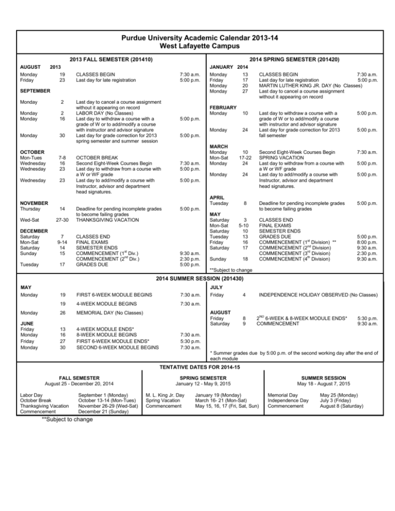 Purdue University Academic Calendar 2024