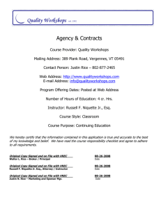 Agency & Contracts - Quality Workshops