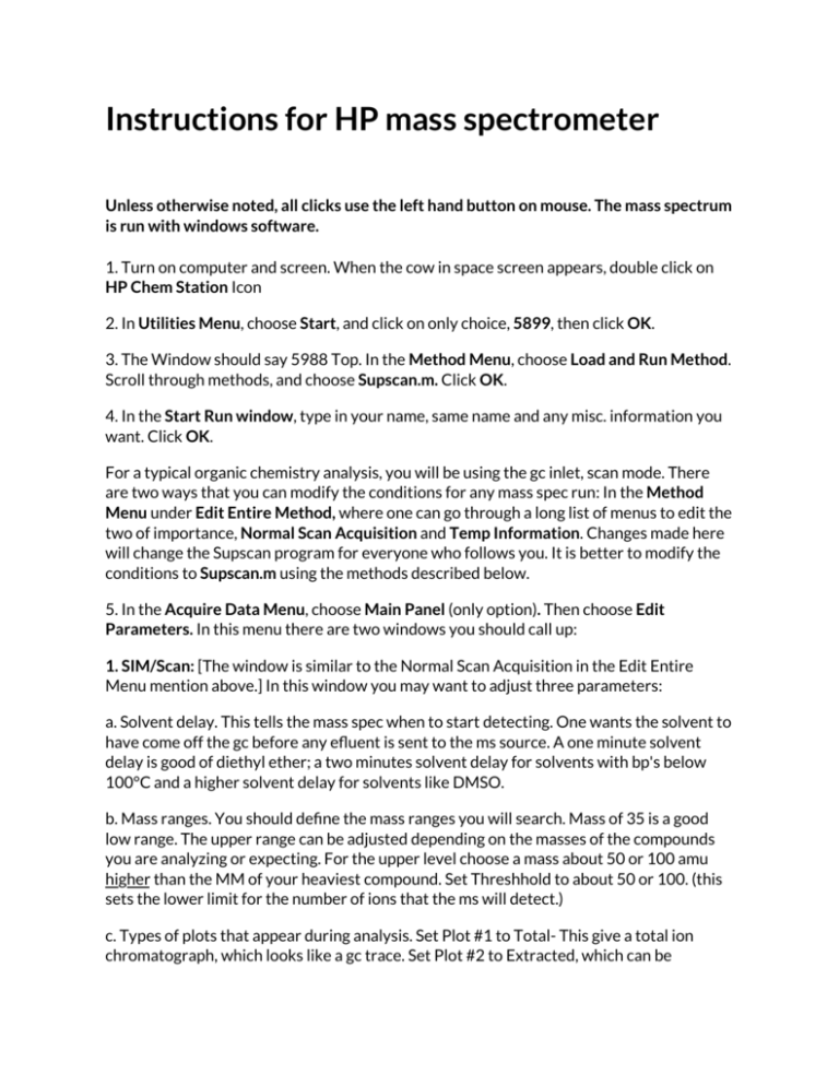 Instructions for HP mass spectrometer