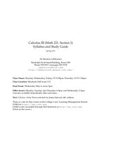 Calculus III (Math 221, Section 2) Syllabus and Study Guide