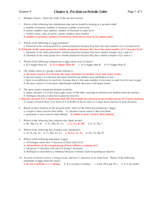 Ch 4 Pre-Quiz/Test: Perioidic Table And The Elements (Answers)