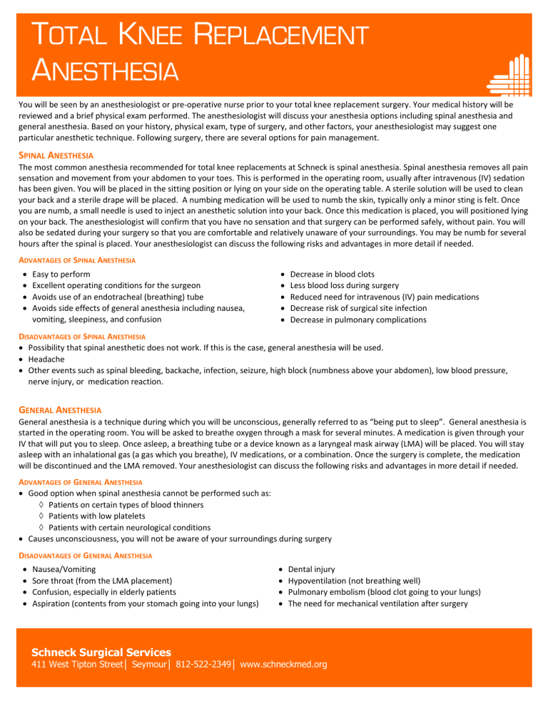 TOTAL KNEE REPLACEMENT ANESTHESIA