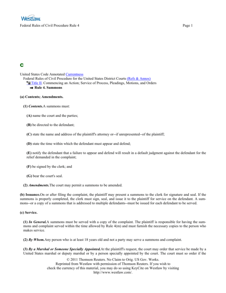 Federal Rules of Civil Procedure Rule 4