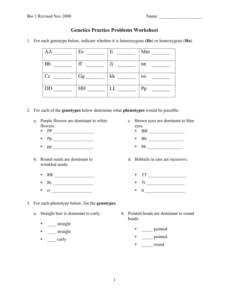 Genetics Practice Problems Worksheet Answers - Promotiontablecovers Regarding Genetics Practice Problems Simple Worksheet